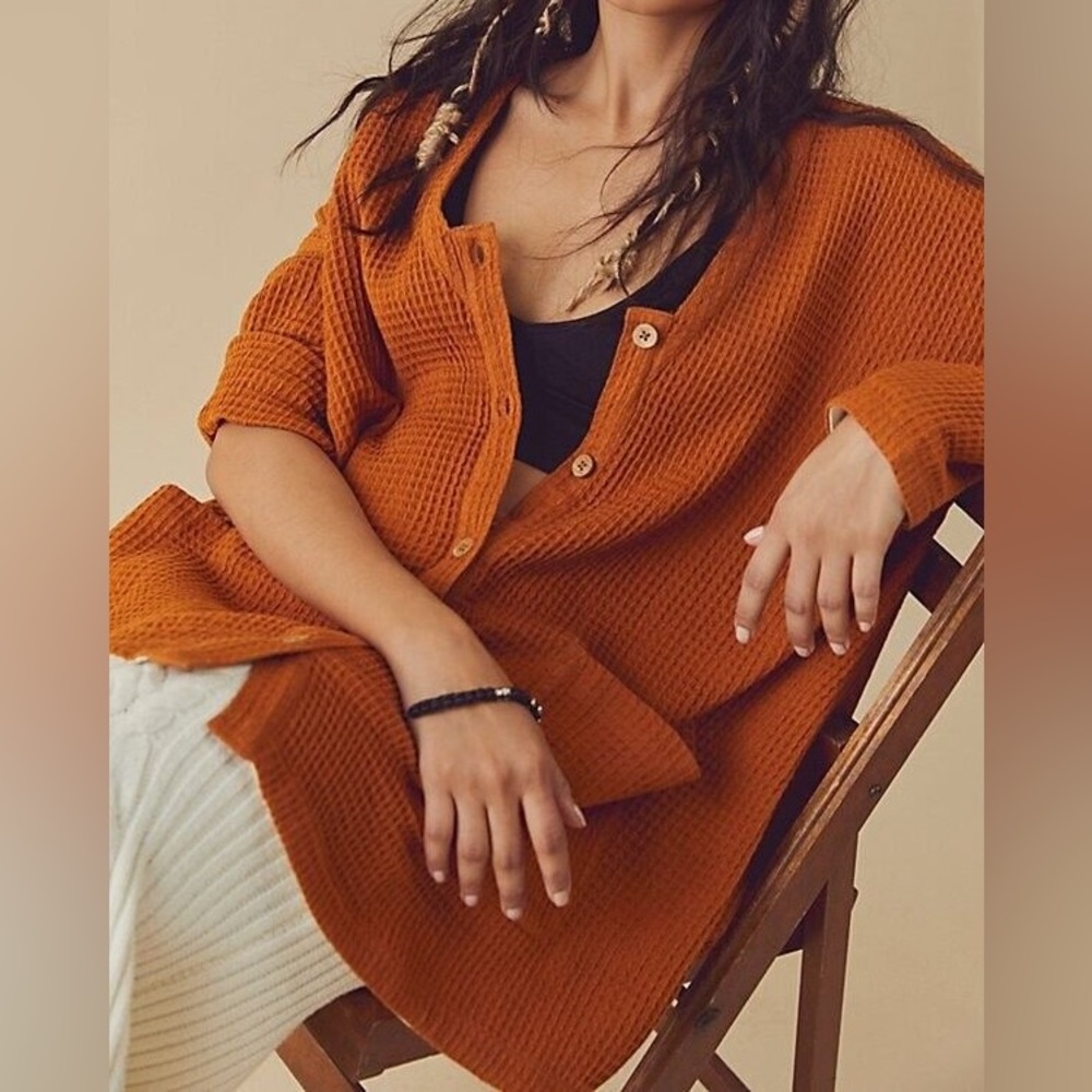 Free People Ochre Rust Waffle Cardi Tunic (M)